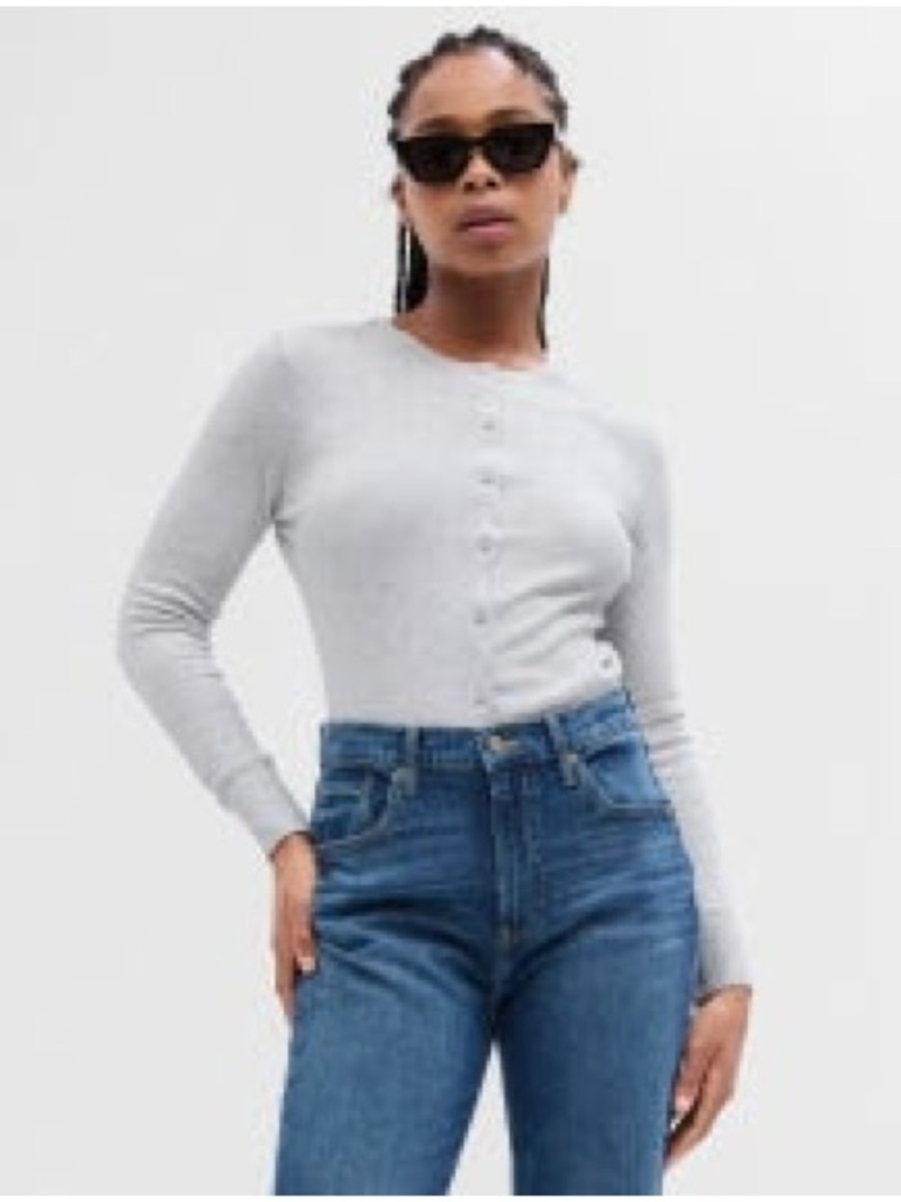 GAP Light Gray Ribbed Button-Front Cardigan